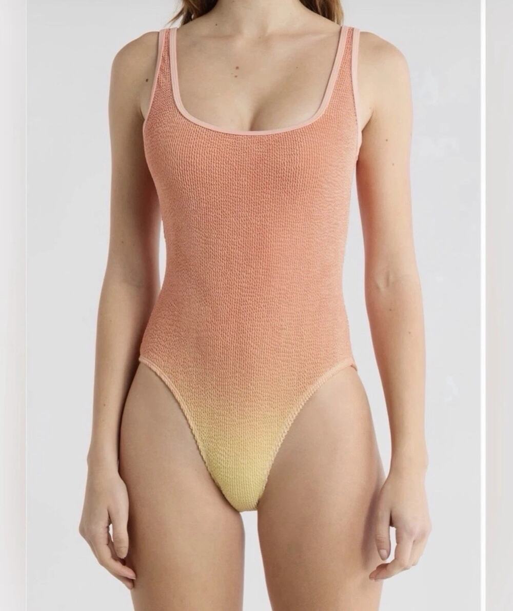 Good American Texture Ombre Y2K Swimsuit Peach/Yellow Wide Strap 2XL/3XL A009502